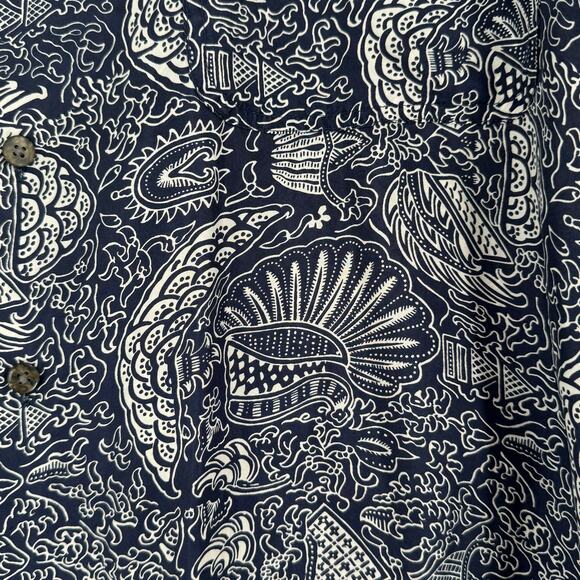 Vintage Summa Silk Button Down Mens XL Navy White Resort Party Short Sleeve - Picture 2 of 10